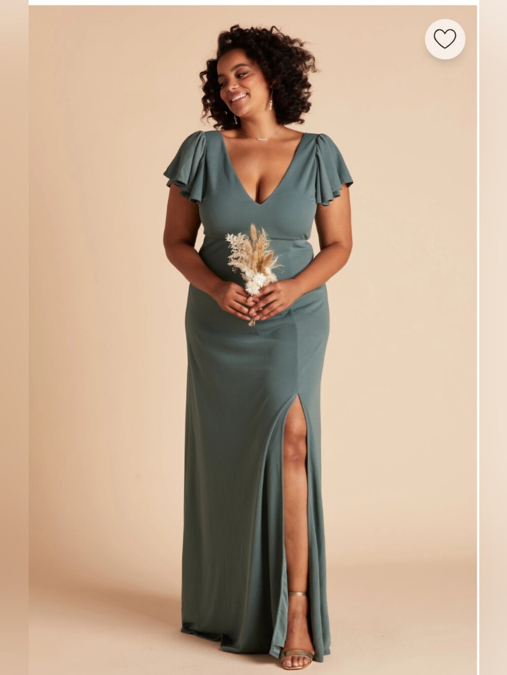 Birdy Grey Teal V-Neck Flutter Sleeve Maxi Dress with Thigh Slit